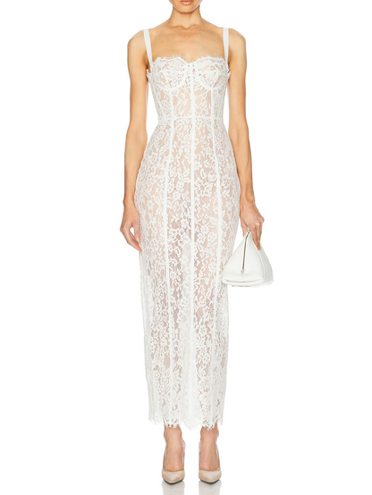 Strapless Lace-Up Lace Dress