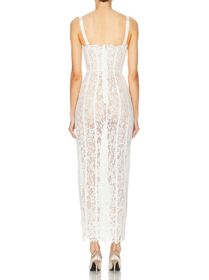 Strapless Lace-Up Lace Dress