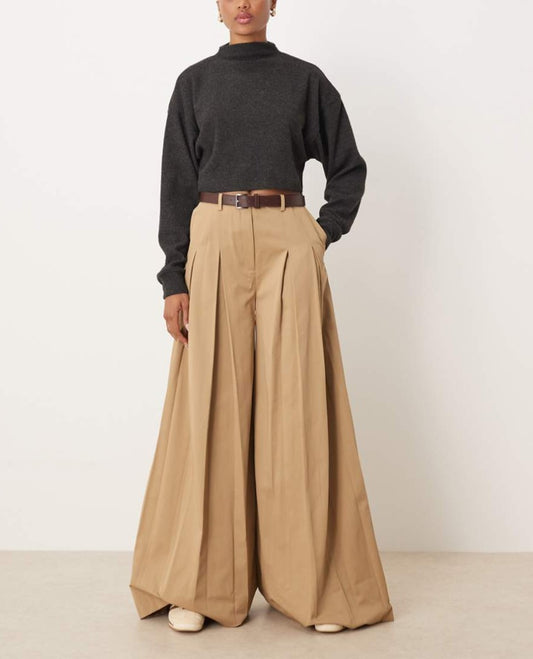 Tall tailored pleated wide leg trousers