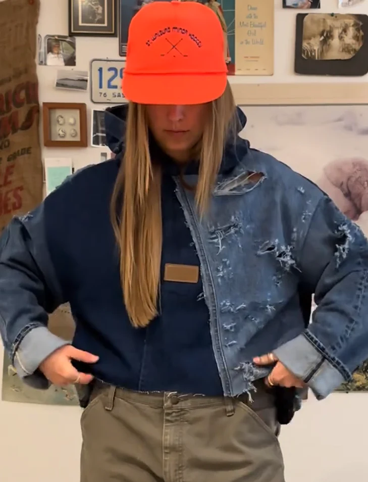 Denim patchwork ripped hoodie