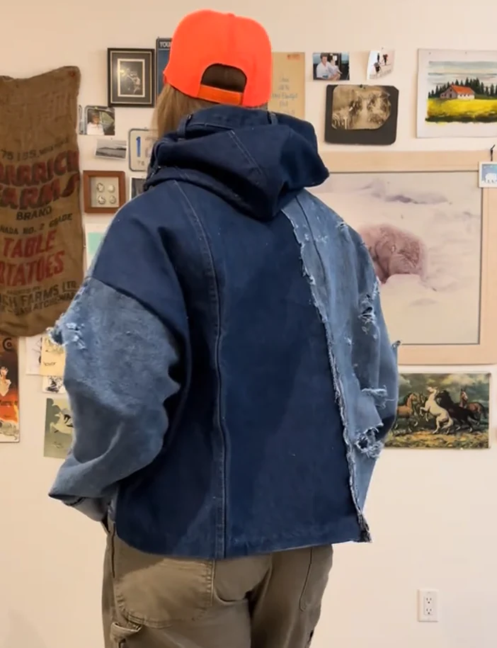 Denim patchwork ripped hoodie