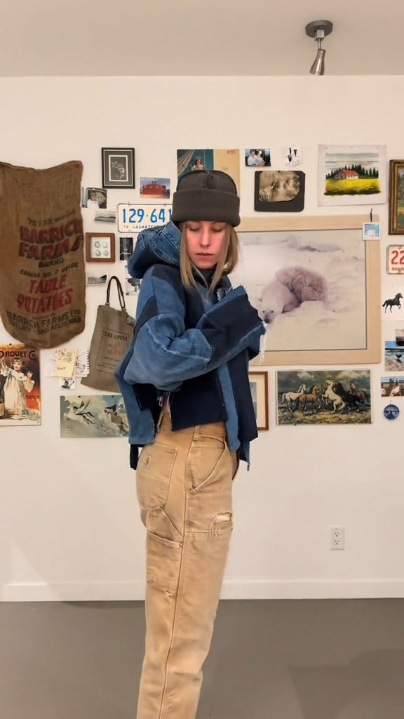 Patchwork irregular denim hoodie