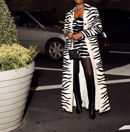 Zebra print long coat dress and skirt suit