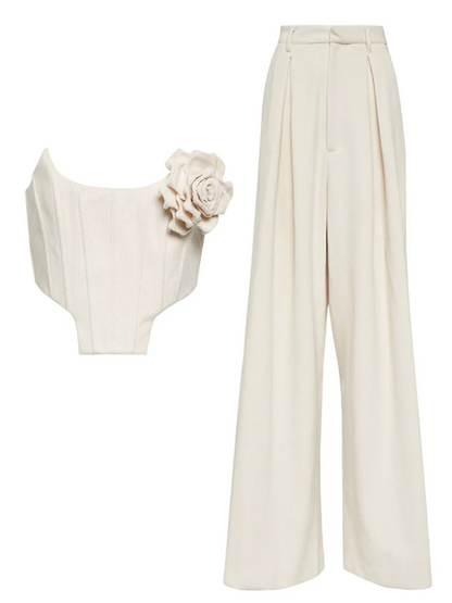 Three-dimensional Patterned Strappy Straight-Leg Pants Set