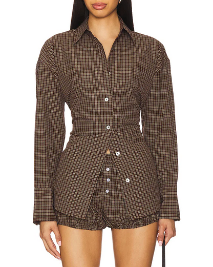 Checkered Pleated Shirt + Shorts