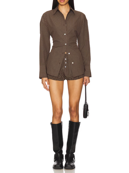 Checkered Pleated Shirt + Shorts