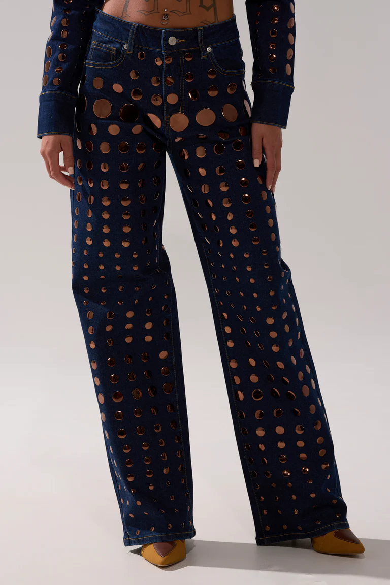 Metal-embellished jeans