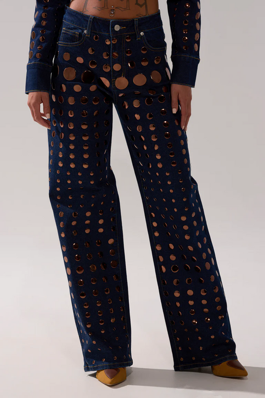 Metal-embellished jeans