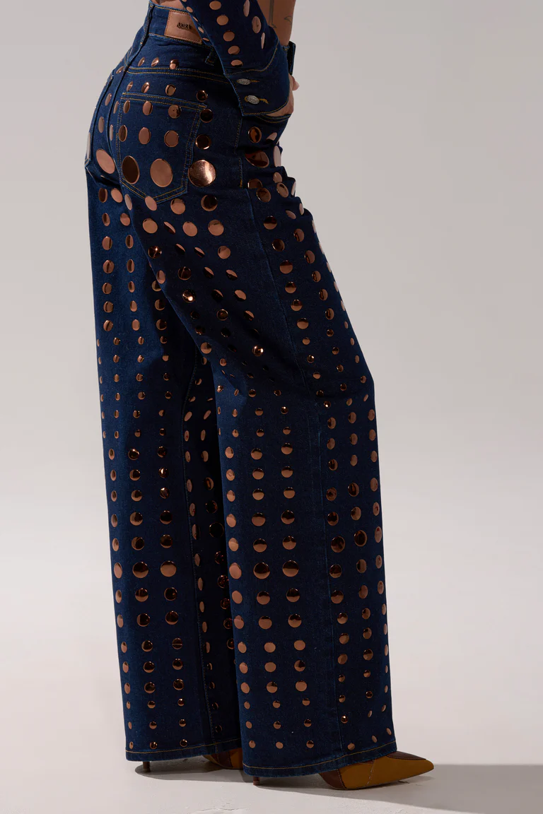 Metal-embellished jeans