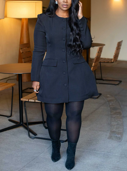 Collarless Blazer Button-Up Dress / Coat