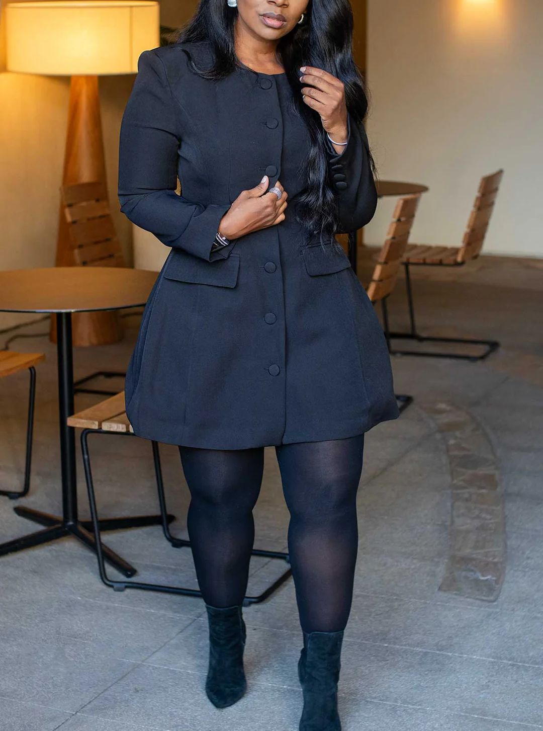 Collarless Blazer Button-Up Dress / Coat