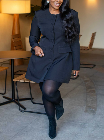 Collarless Blazer Button-Up Dress / Coat