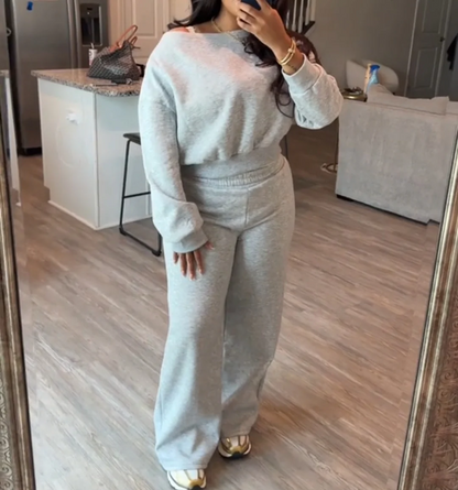 2-piece  round neck solid color suit