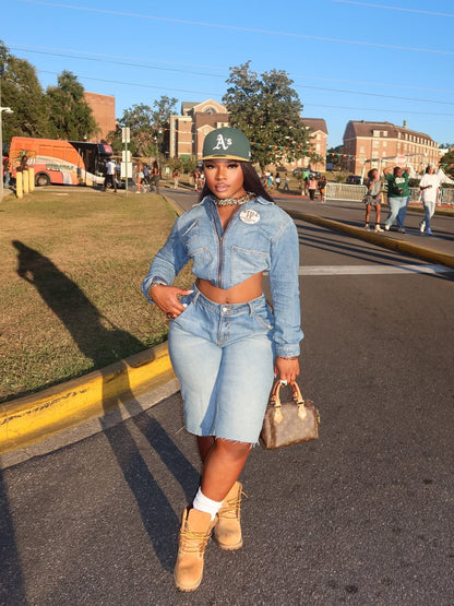 New Mood Denim Skirt Set