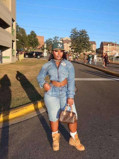 New Mood Denim Skirt Set