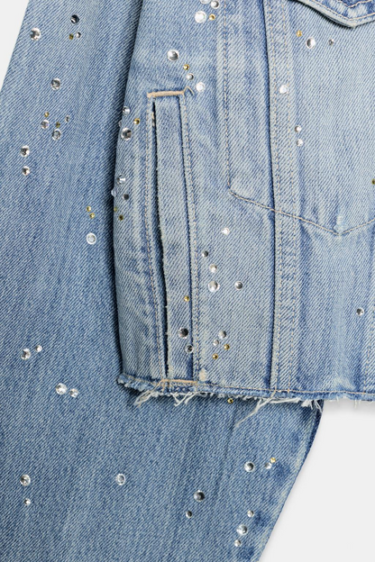 Strass cropped denim jacket + pants