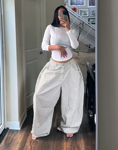 Low Rise Baggy Barrell Fit Check Trousers