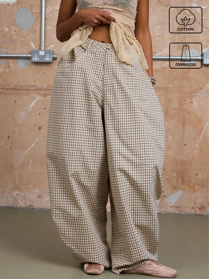 Low Rise Baggy Barrell Fit Check Trousers