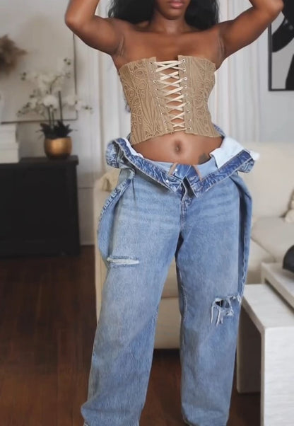 Ruffled Distressed Denim Jeans