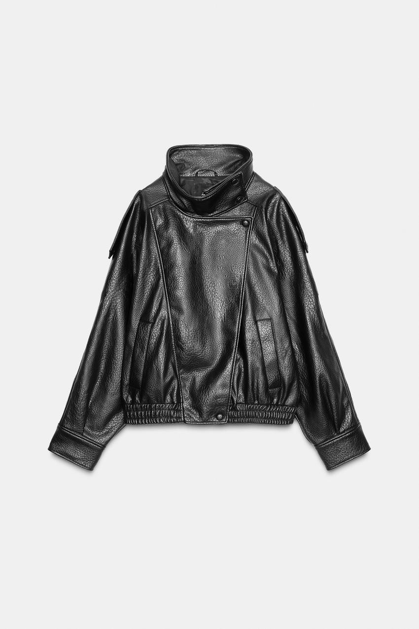 Stand collar leather jacket