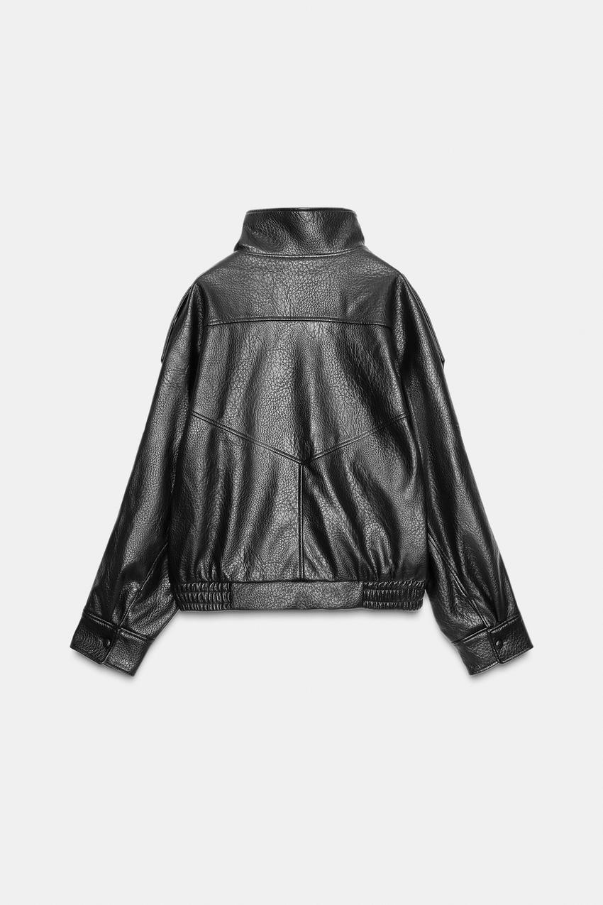 Stand collar leather jacket