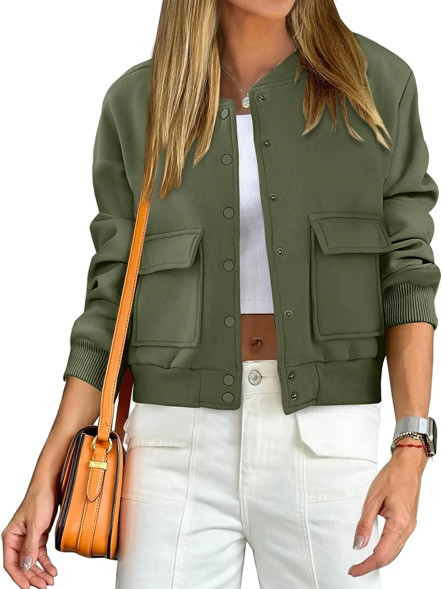 Thread Double Pocket Cropped Bomber Jacket