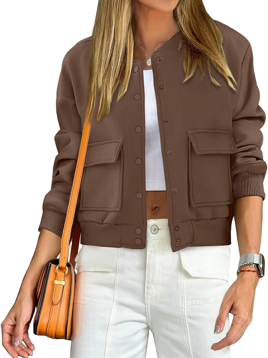 Thread Double Pocket Cropped Bomber Jacket