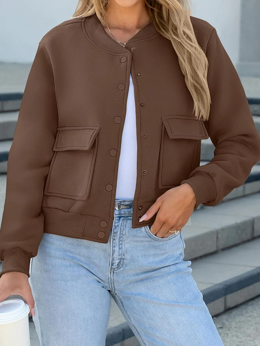 Thread Double Pocket Cropped Bomber Jacket