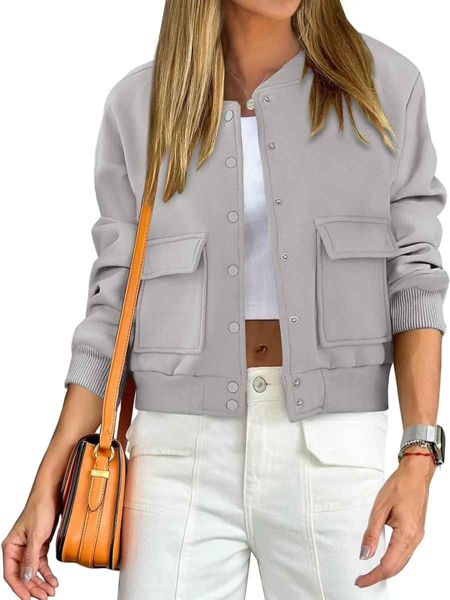Thread Double Pocket Cropped Bomber Jacket