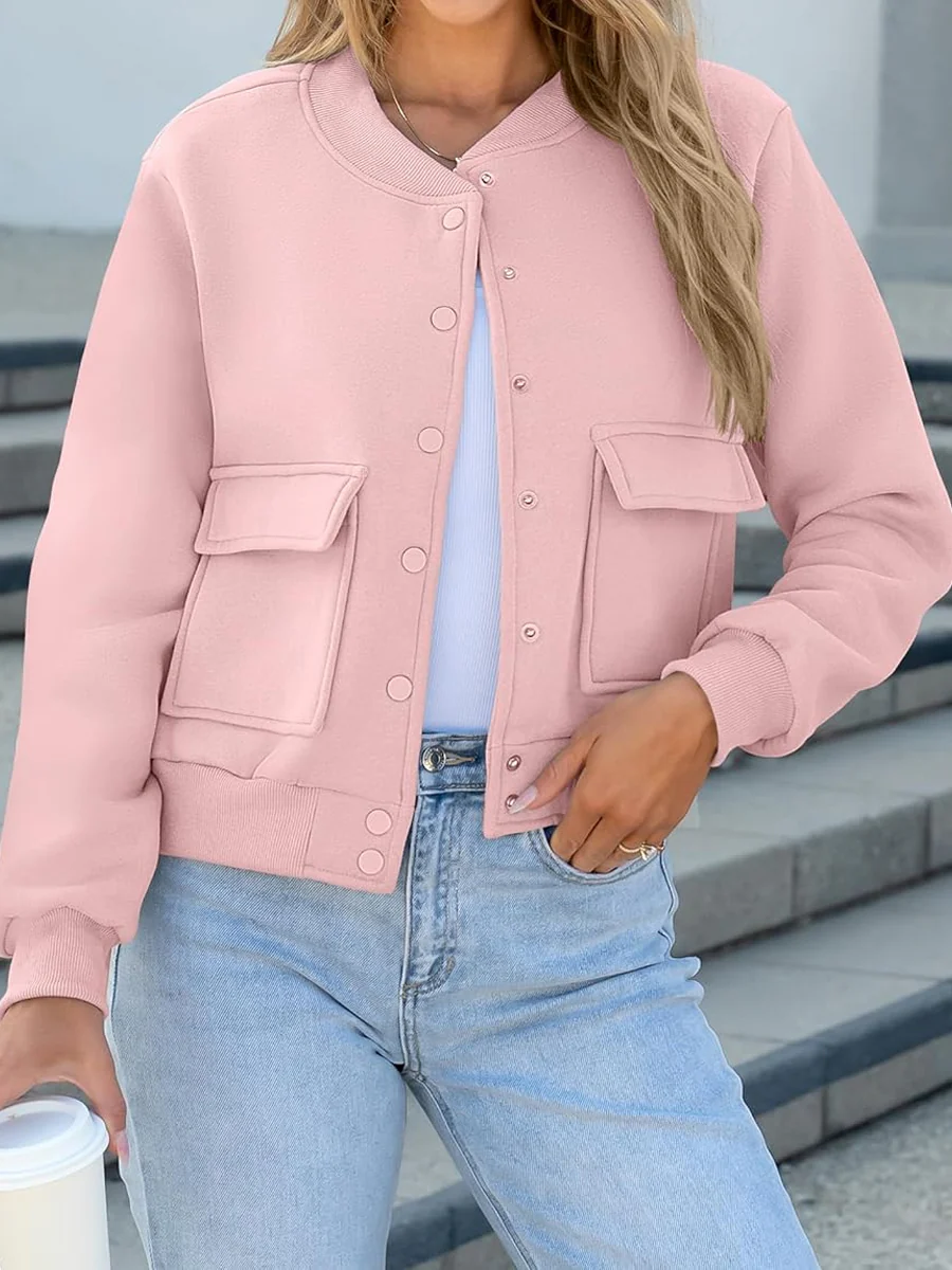 Thread Double Pocket Cropped Bomber Jacket