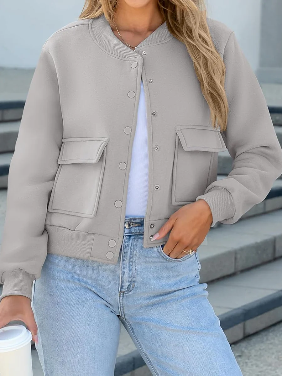 Thread Double Pocket Cropped Bomber Jacket