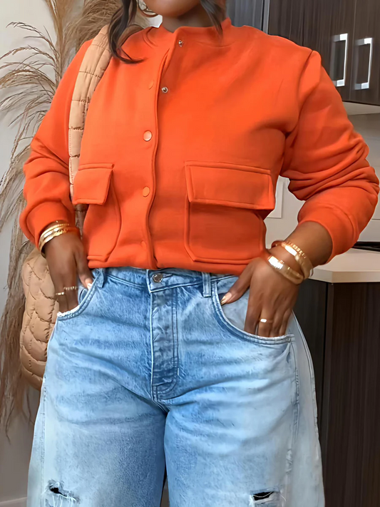 Thread Double Pocket Cropped Bomber Jacket