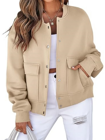 Thread Double Pocket Cropped Bomber Jacket