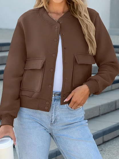 Thread Double Pocket Cropped Bomber Jacket