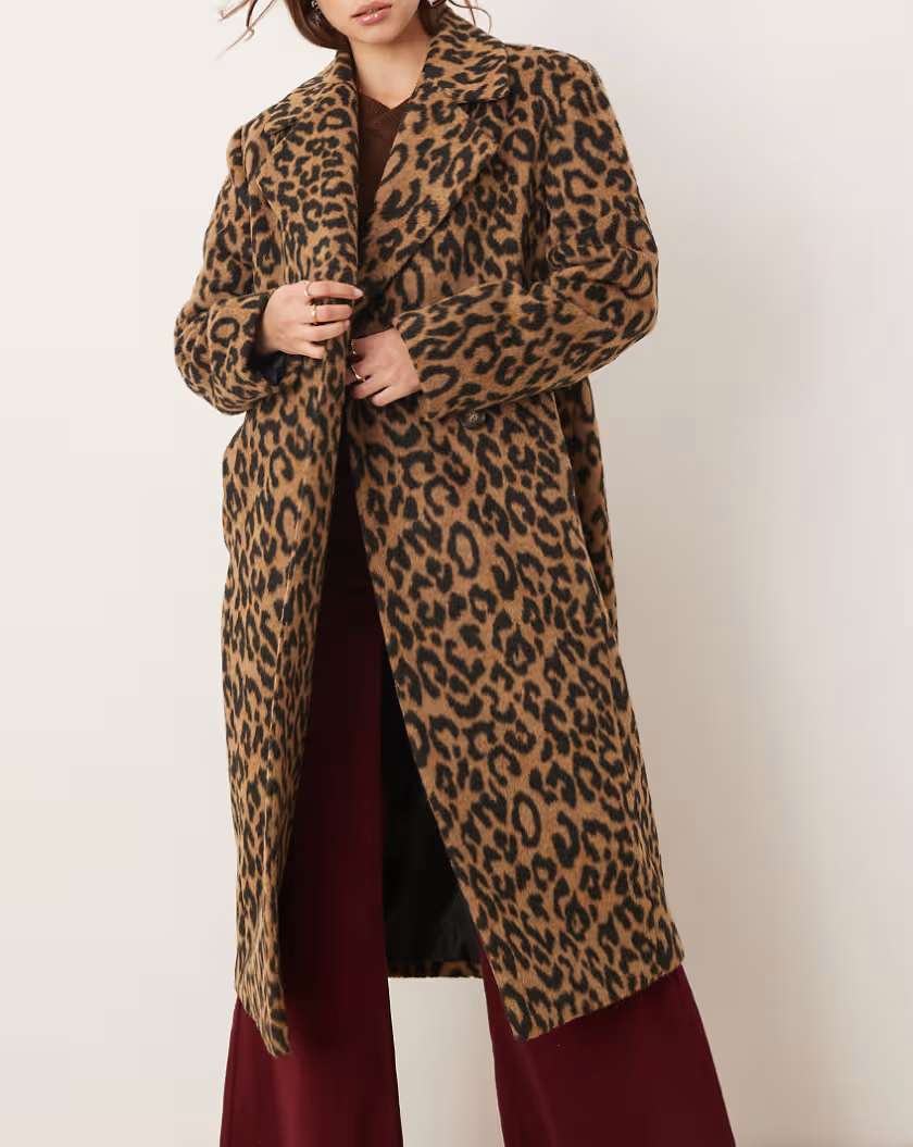 Oversized maxi coat in leopard print