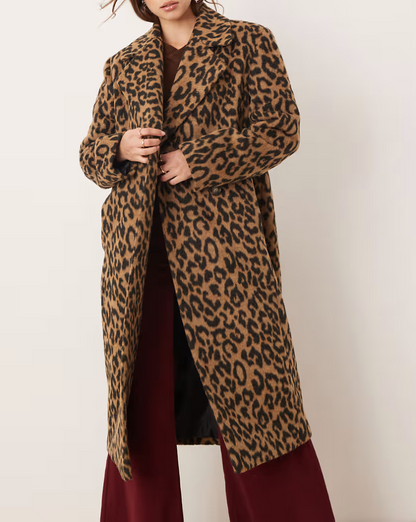 Oversized maxi coat in leopard print