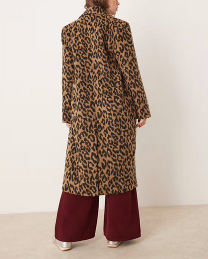 Oversized maxi coat in leopard print