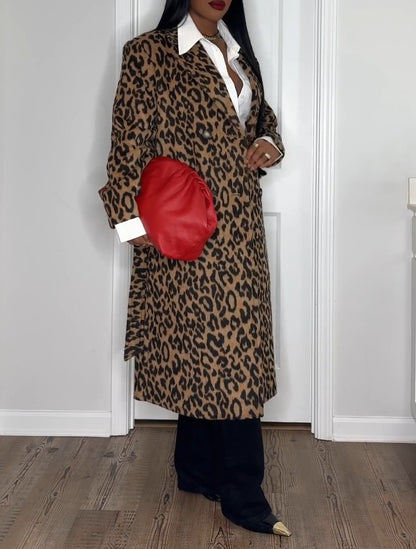 Oversized maxi coat in leopard print
