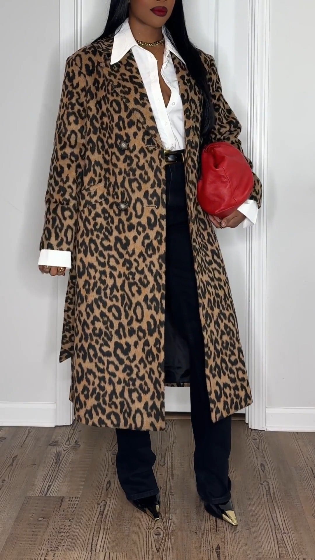 Oversized maxi coat in leopard print