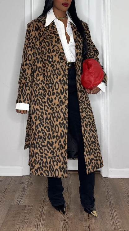 Oversized maxi coat in leopard print