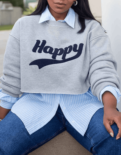 Happy | Cropped Graphic Sweatshirt
