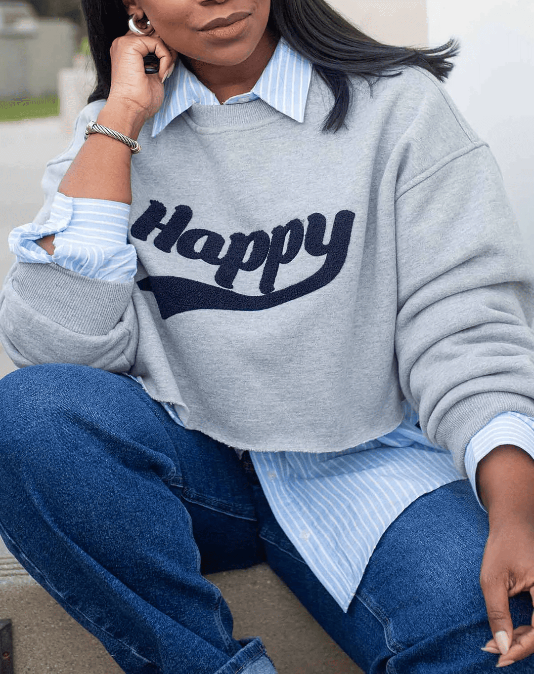 Happy | Cropped Graphic Sweatshirt