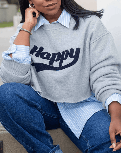 Happy | Cropped Graphic Sweatshirt