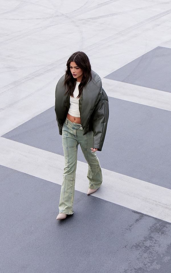 Exaggerated Collar PU Cropped Puffer Coat