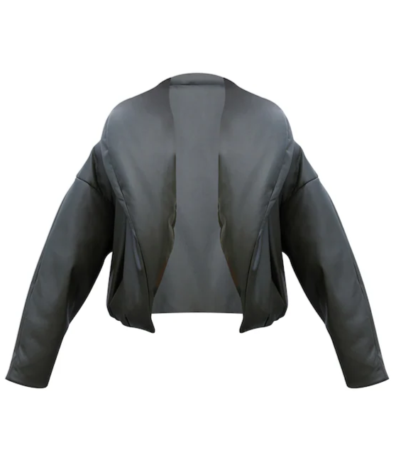 Exaggerated Collar PU Cropped Puffer Coat