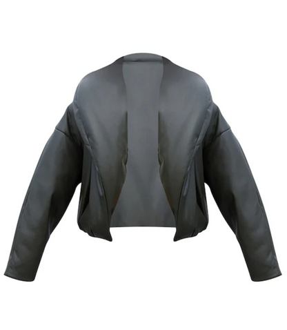 Exaggerated Collar PU Cropped Puffer Coat