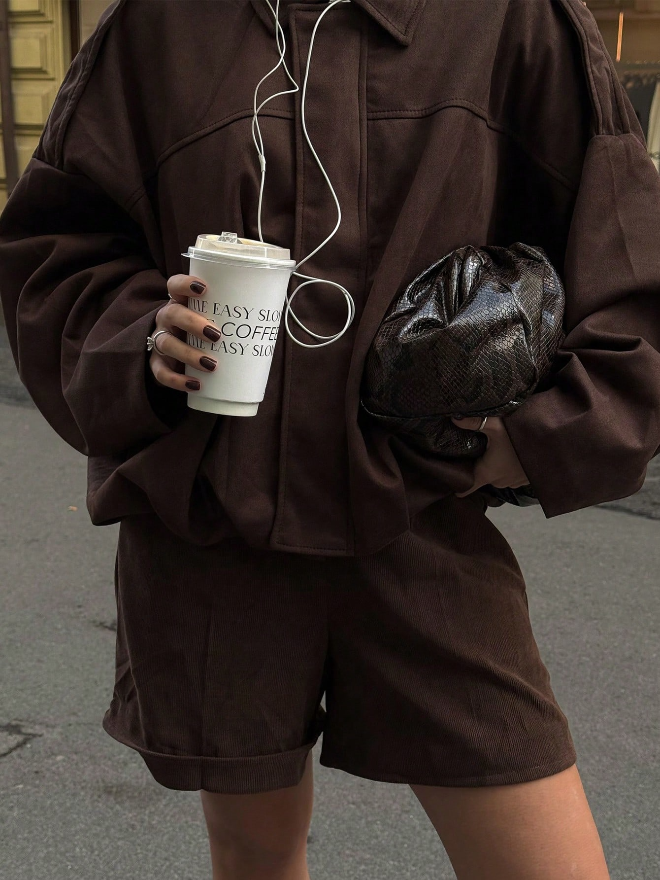 Turndown Collar Long Sleeve Zipper Loose Jacket