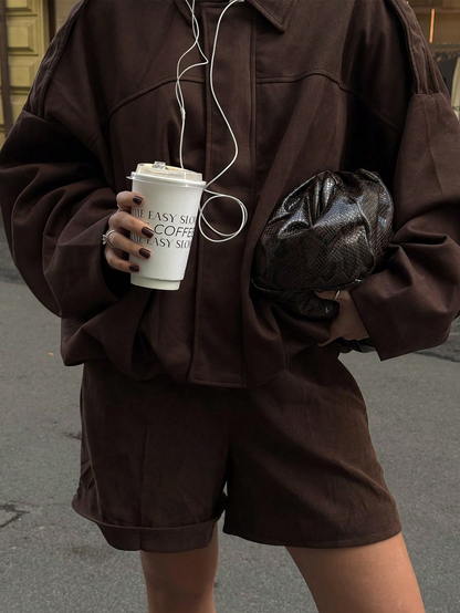 Turndown Collar Long Sleeve Zipper Loose Jacket