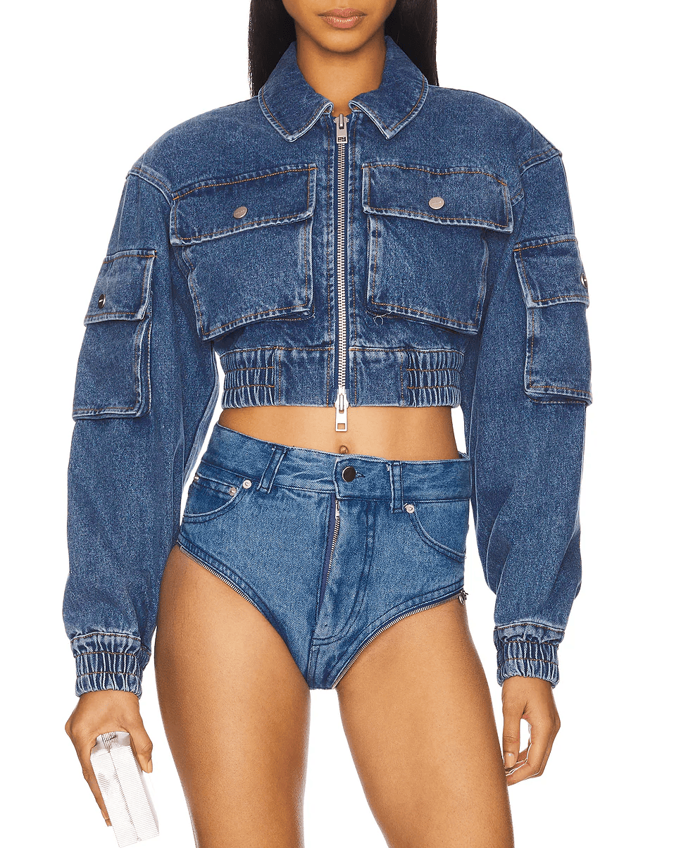Cropped Denim Bomber Jacket