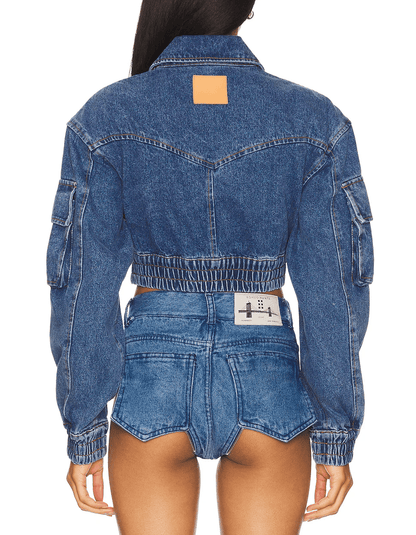 Cropped Denim Bomber Jacket